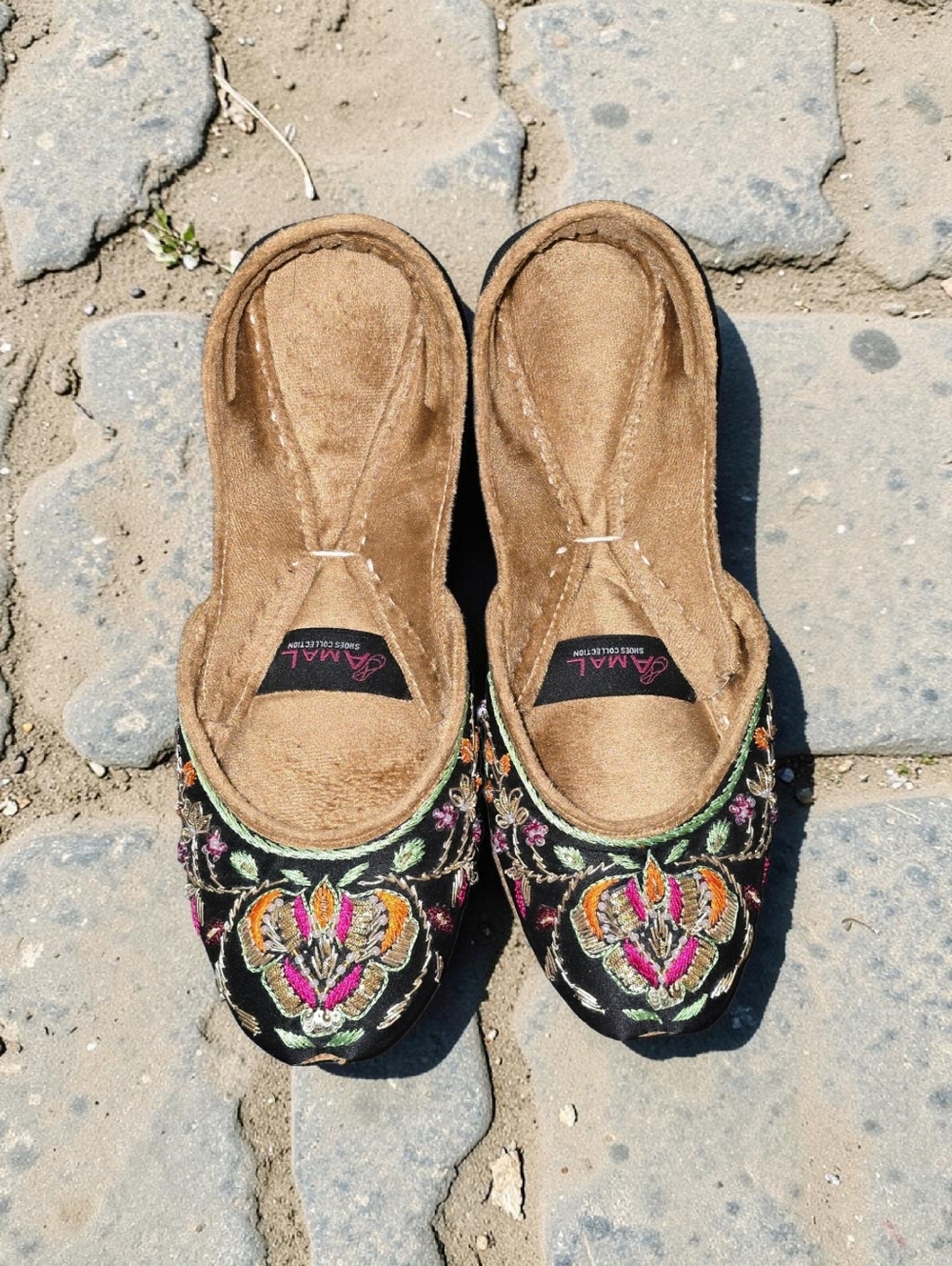 Amal Collection Floral Embroidered Black Khussa Flats